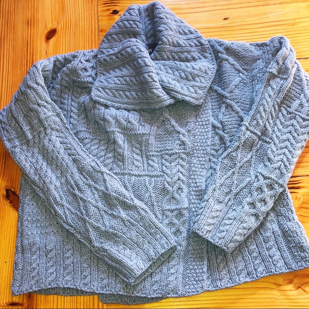 Aran single button Irish Merino wool cardigan